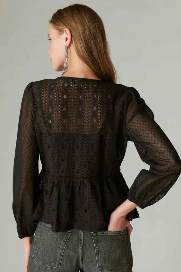 Lucky Brand Lace Date Night Top Caviar Women All Tops