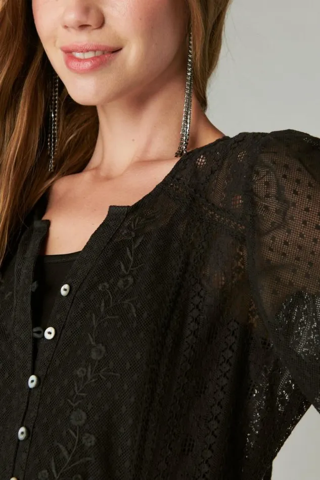 Lucky Brand Lace Date Night Top Caviar Women All Tops