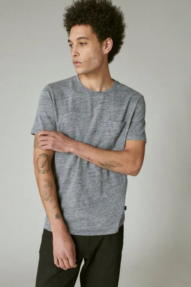 Lucky Brand Linen Pocket Crew Black Iris Men Shirts and Tops