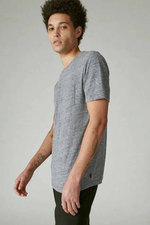 Lucky Brand Linen Pocket Crew Black Iris Men Shirts and Tops