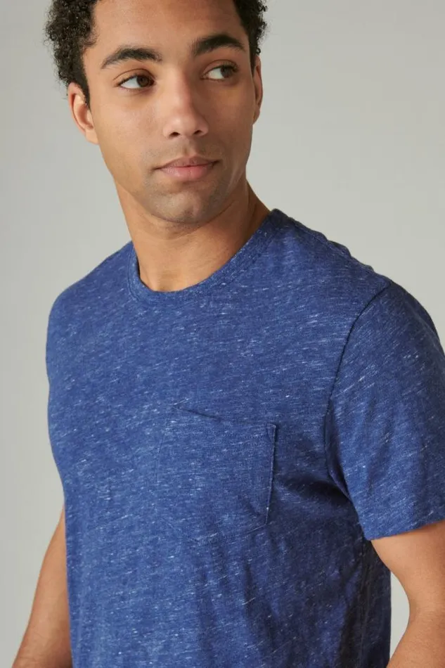 Lucky Brand Linen Short Sleeve Pocket Crew Neck Tee 40065 Blue Depths Men Shirts and Tops