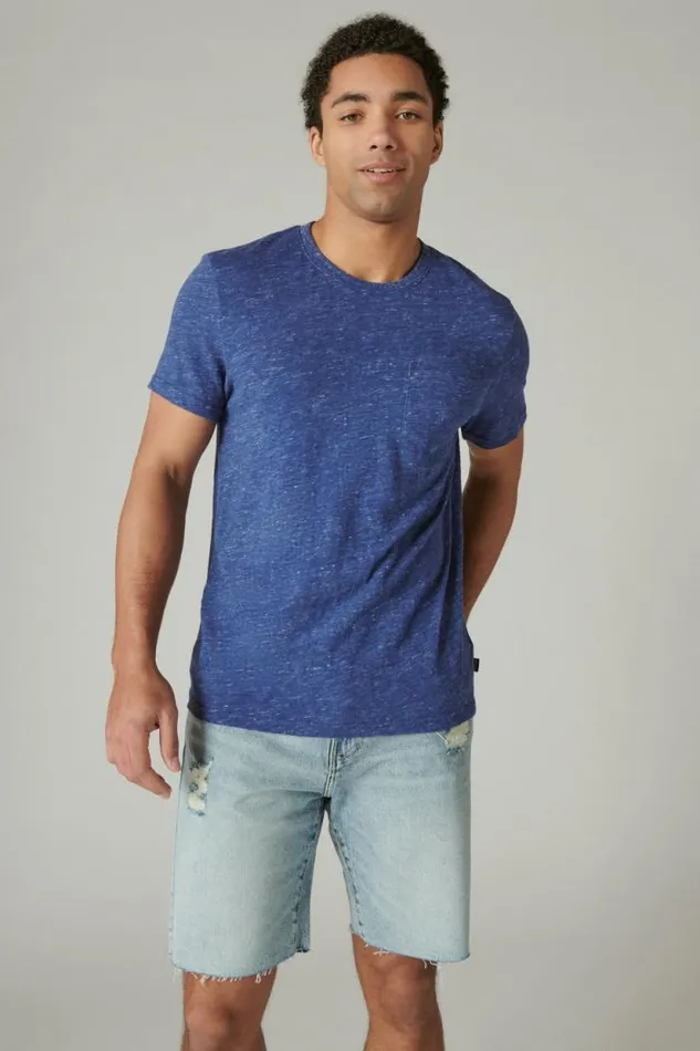 Lucky Brand Linen Short Sleeve Pocket Crew Neck Tee 40065 Blue Depths Men Shirts and Tops