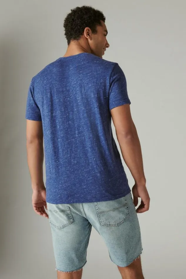 Lucky Brand Linen Short Sleeve Pocket Crew Neck Tee 40065 Blue Depths Men Shirts and Tops