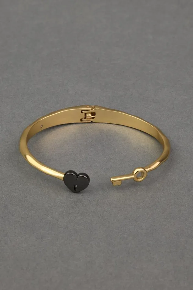 Lucky Brand Lock And Key Hinge Cuff Two Tone Women Jewelry