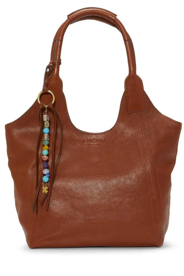 Lucky Brand Love Beaded Leather Tote Dark Brown Women Handbags