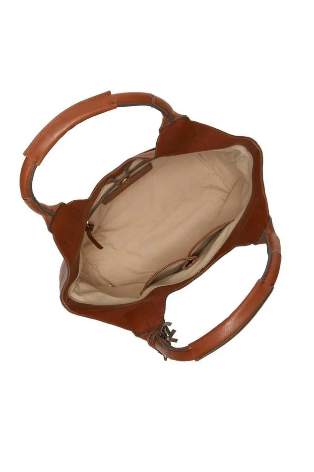 Lucky Brand Love Beaded Leather Tote Dark Brown Women Handbags