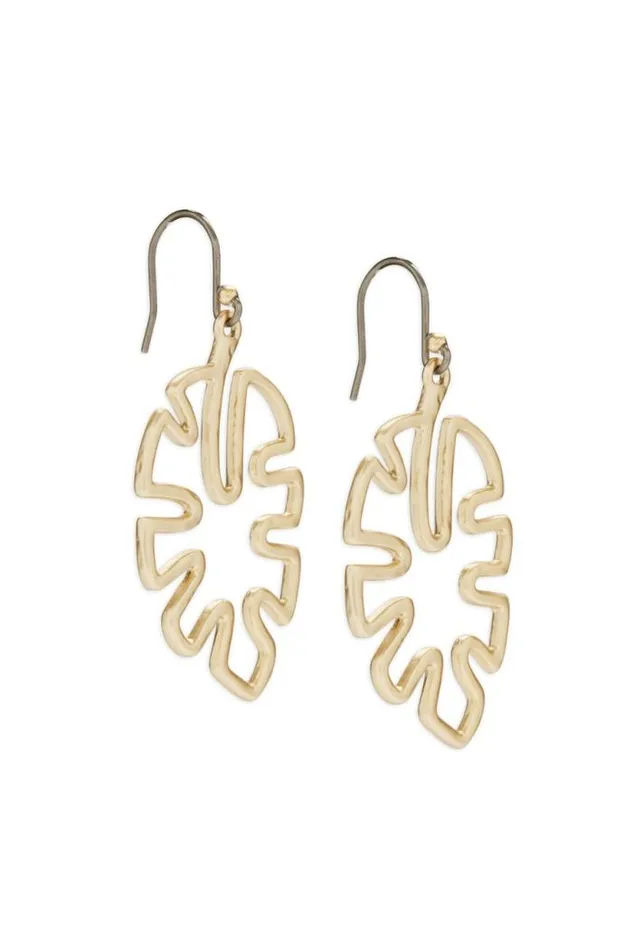 Lucky Brand Monstera Openwork Drop Earring Gold Women Jewelry
