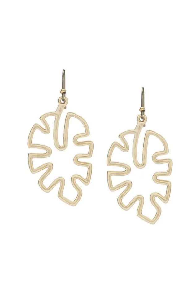 Lucky Brand Monstera Openwork Drop Earring Gold Women Jewelry