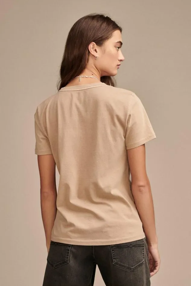 Lucky Brand Multi Color Butterfly Classic Crew Light Taupe Women Graphic Tees