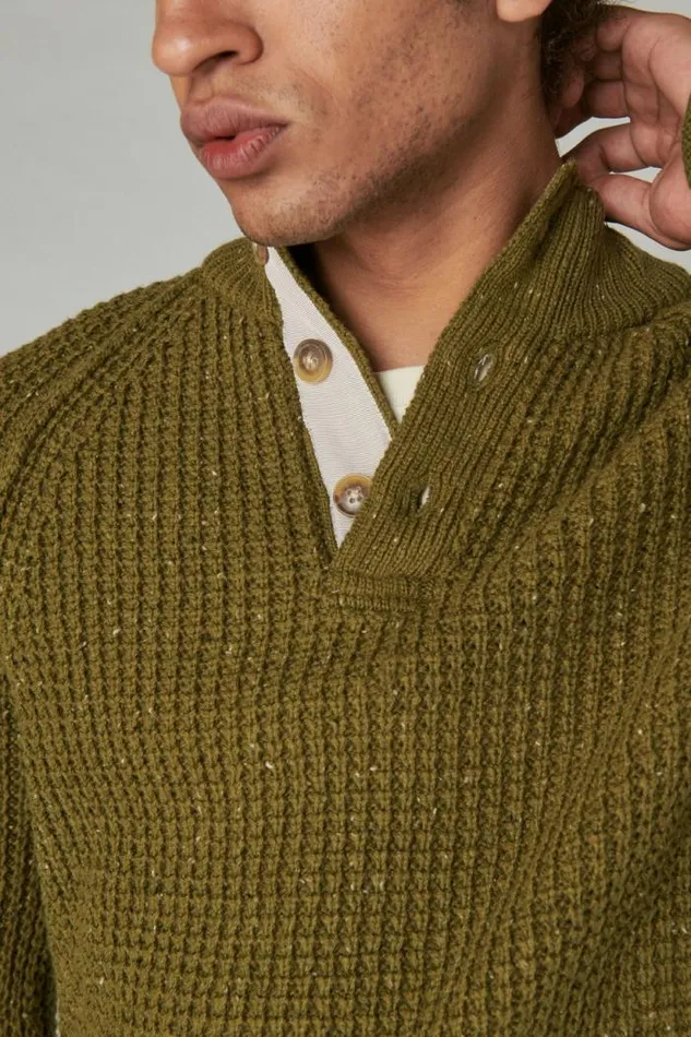 Lucky Brand Nep Mock Neck Sweater Dark Olive Tweed Men Sweaters