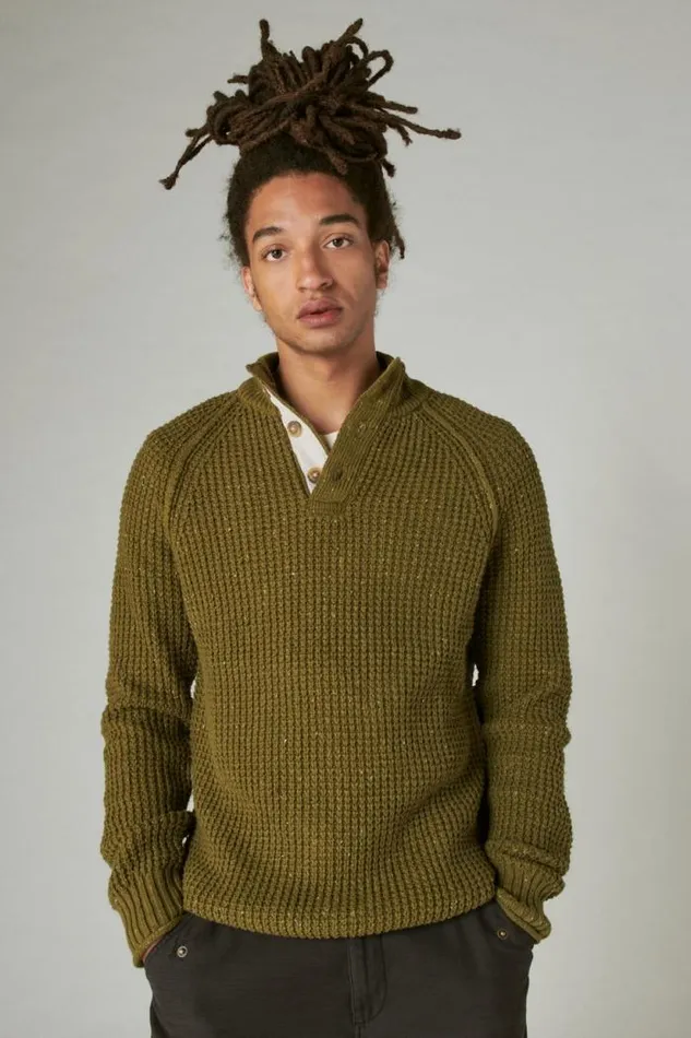 Lucky Brand Nep Mock Neck Sweater Dark Olive Tweed Men Sweaters