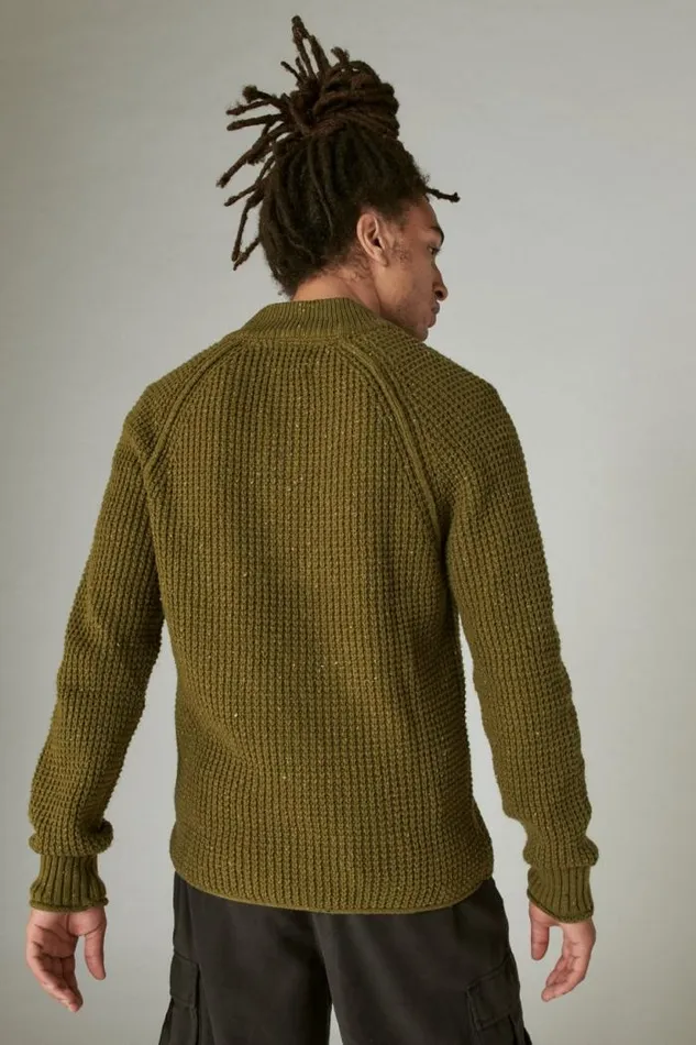 Lucky Brand Nep Mock Neck Sweater Dark Olive Tweed Men Sweaters