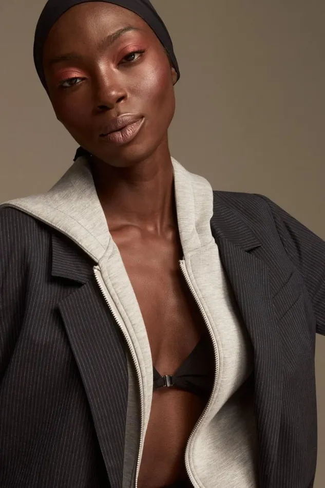 Lucky Brand Oversized Pinstripe Blazer Navy Pinstripe Women Jackets and Outerwear