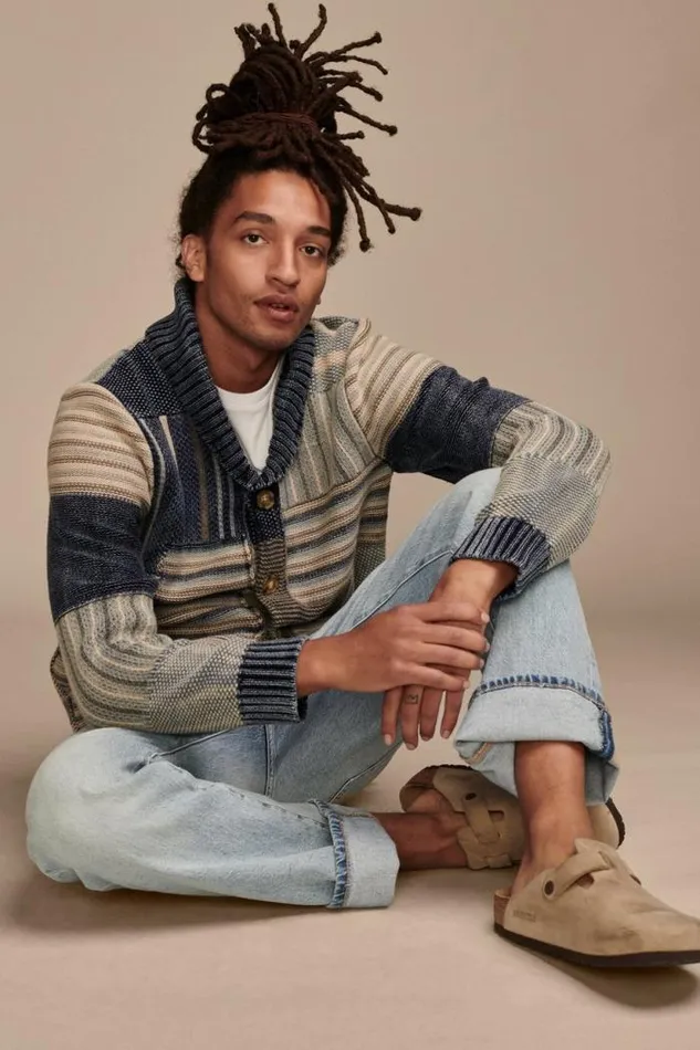 Lucky Brand Patchwork Shawl Cardigan Denim Combo Men Sweaters Lucky Brand Patchwork Shawl Cardigan Denim Combo Men Sweaters