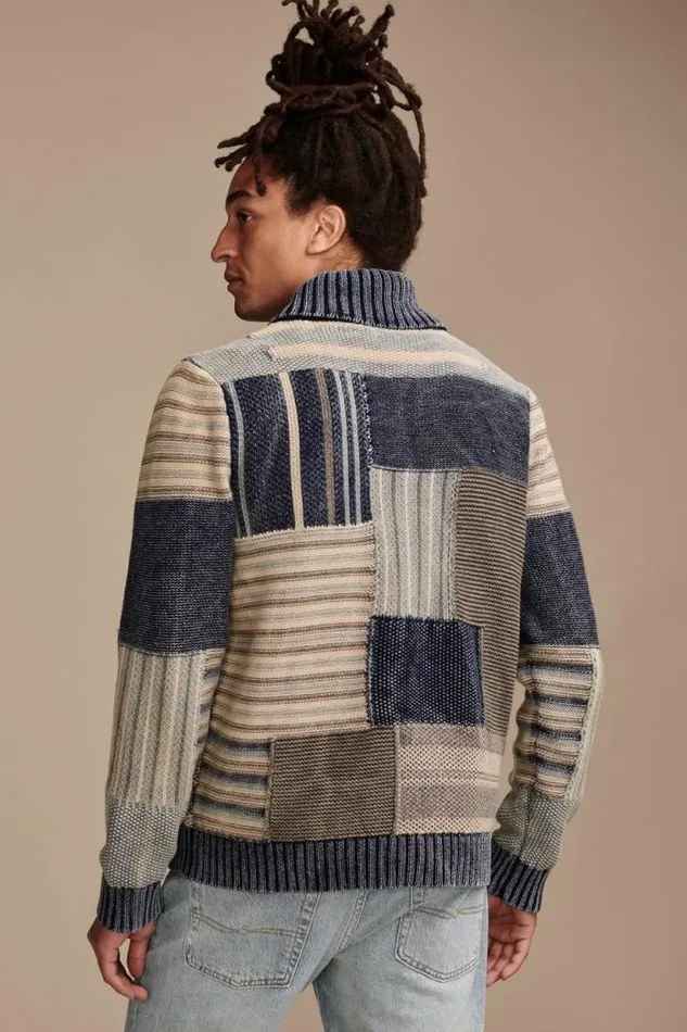 Lucky Brand Patchwork Shawl Cardigan Denim Combo Men Sweaters Lucky Brand Patchwork Shawl Cardigan Denim Combo Men Sweaters