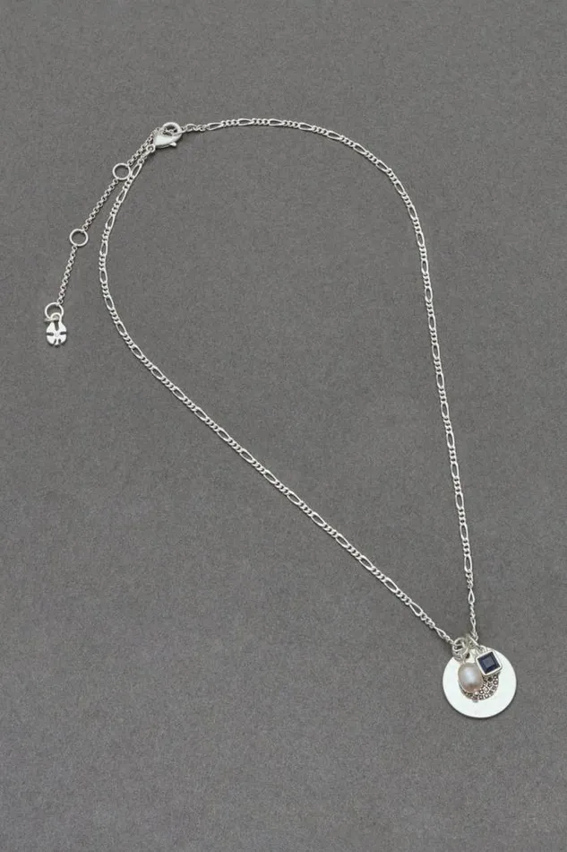 Lucky Brand Pave Disc Pearl Necklace Silver Women Jewelry