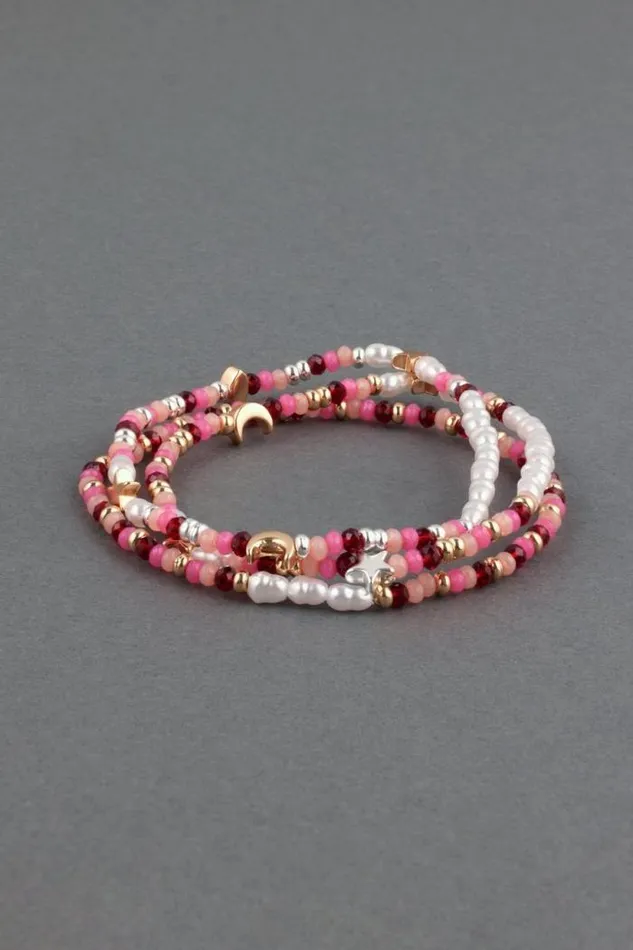 Lucky Brand Pink Beaded Bracelet Two Tone Women Jewelry