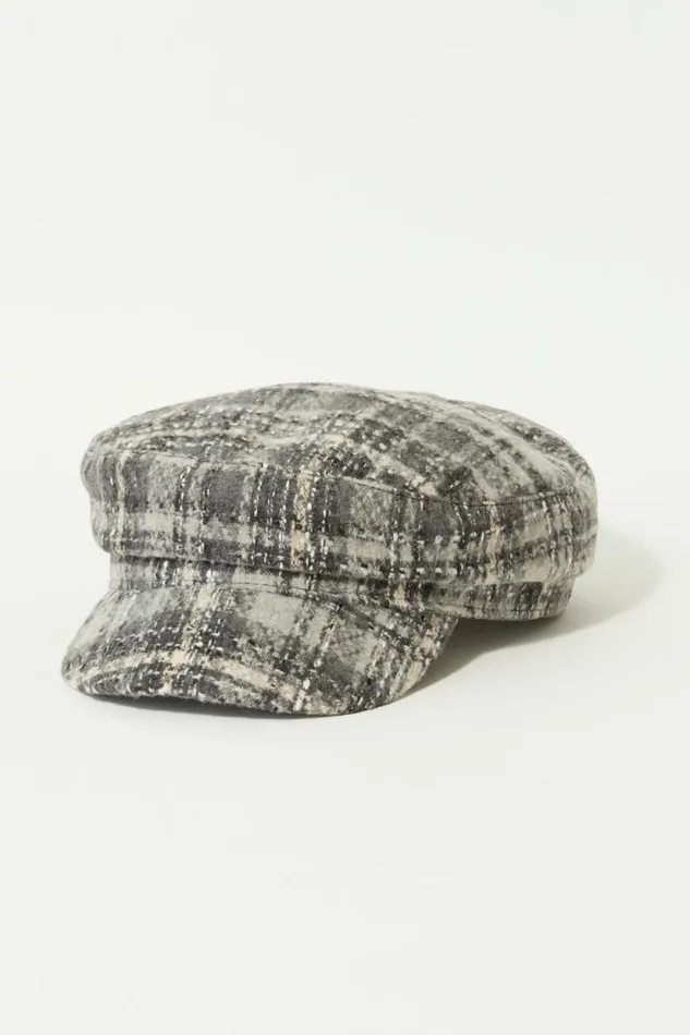 Lucky Brand Plaid Baker Boy Hat Dark Grey Women Hats