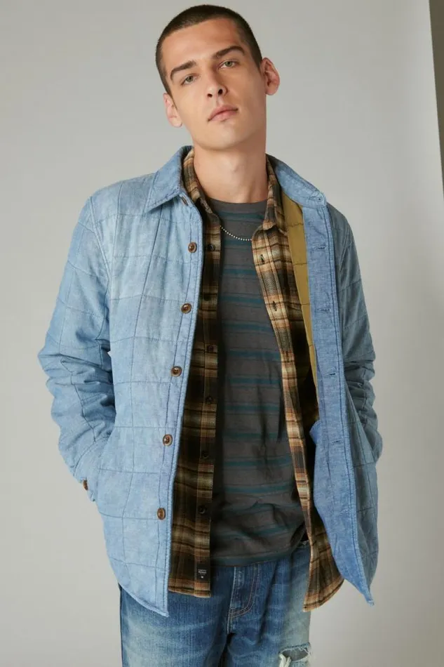 Lucky Brand Quilted Chambray Shirt Jacket Indigo Men Jackets and Outerwear