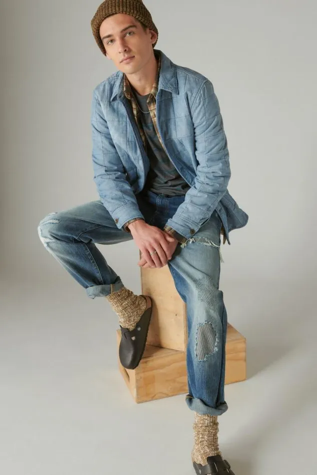 Lucky Brand Quilted Chambray Shirt Jacket Indigo Men Jackets and Outerwear