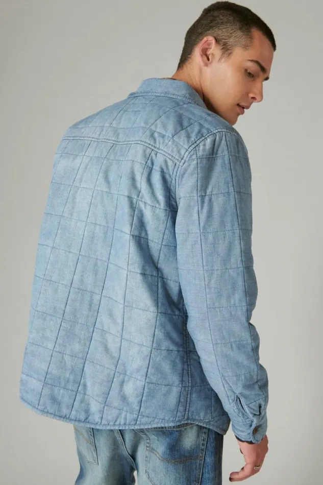 Lucky Brand Quilted Chambray Shirt Jacket Indigo Men Jackets and Outerwear