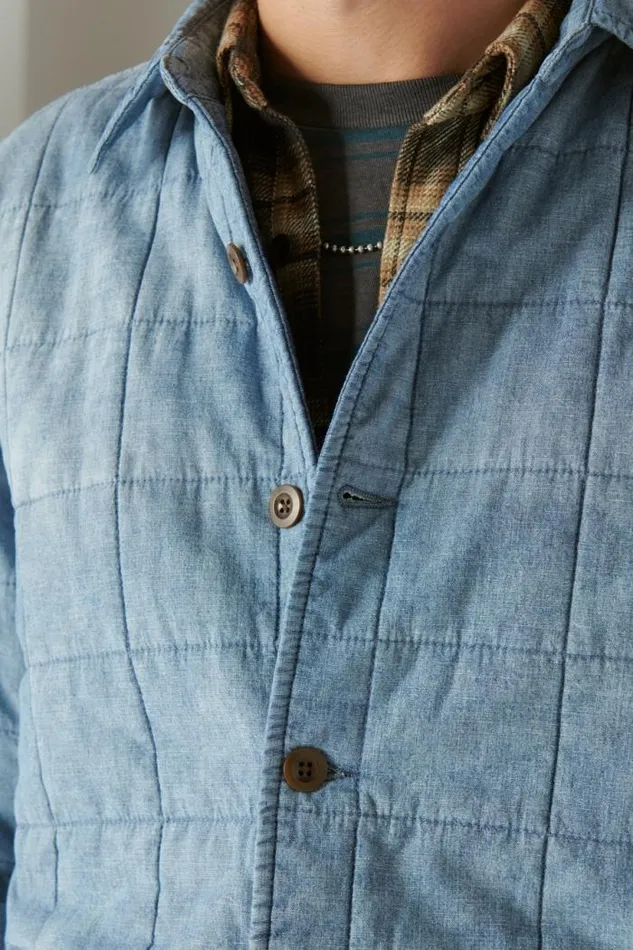 Lucky Brand Quilted Chambray Shirt Jacket Indigo Men Jackets and Outerwear