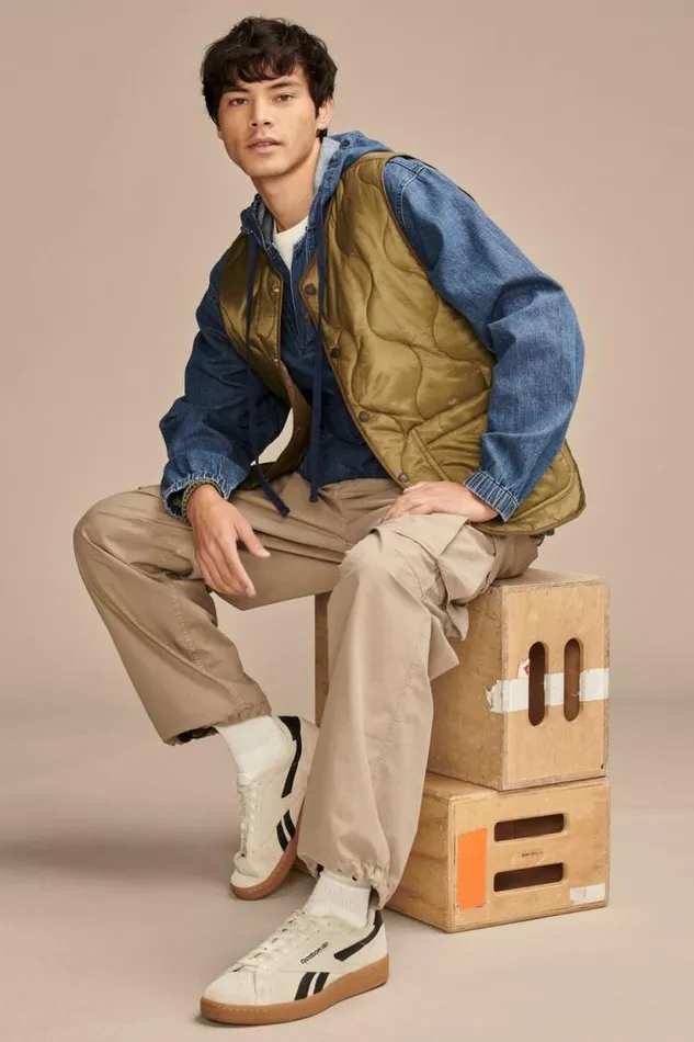 Lucky Brand Quilted Liner Vest Olive Drab Men Jackets and Outerwear