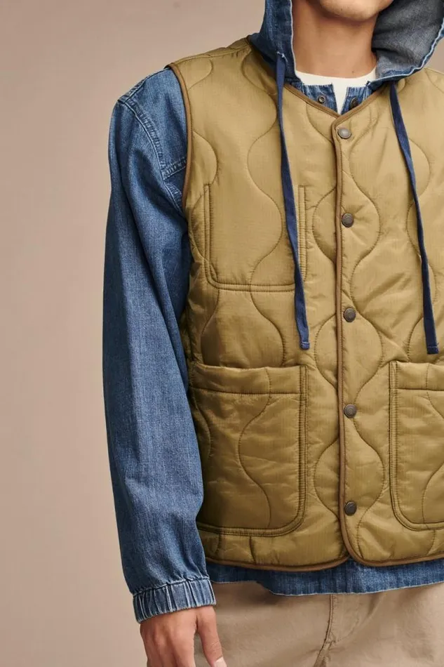 Lucky Brand Quilted Liner Vest Olive Drab Men Jackets and Outerwear