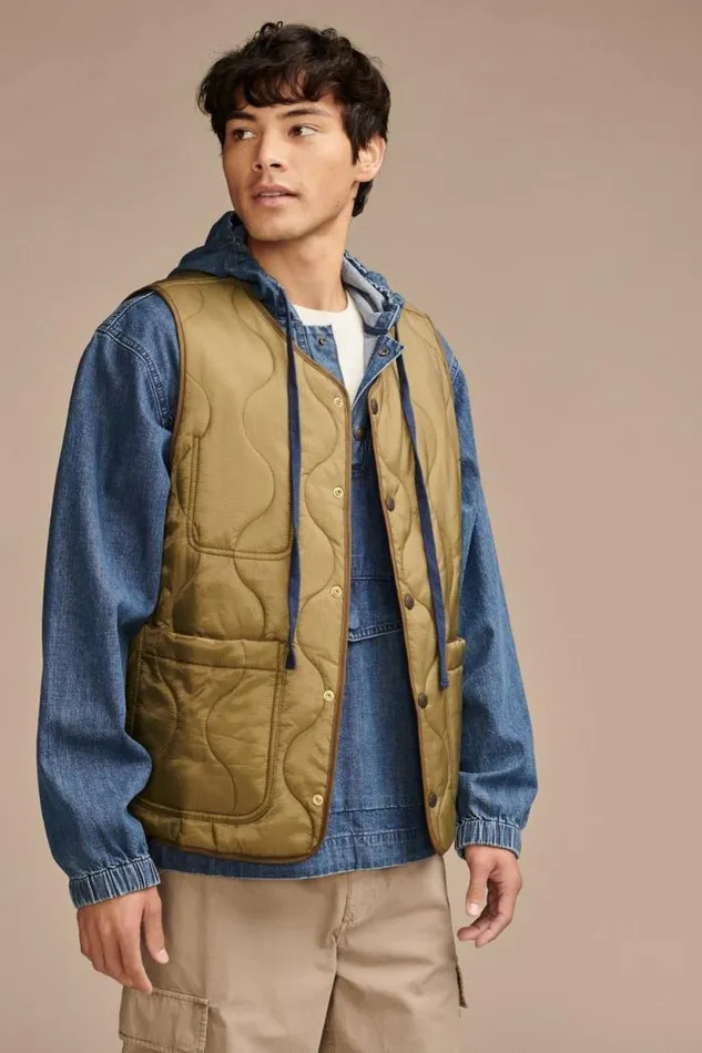 Lucky Brand Quilted Liner Vest Olive Drab Men Jackets and Outerwear