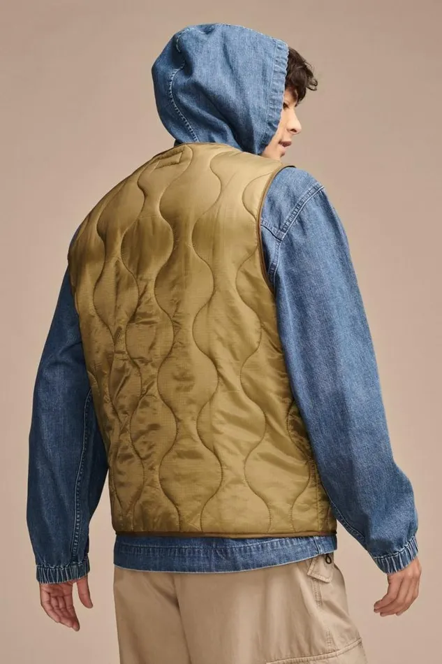 Lucky Brand Quilted Liner Vest Olive Drab Men Jackets and Outerwear