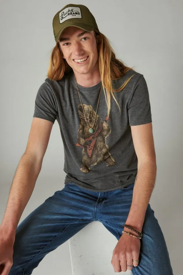 Lucky Brand Rocker Bear Graphic Tee Jet Black Men Graphic Tees