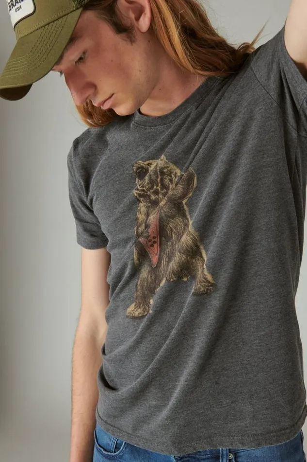 Lucky Brand Rocker Bear Graphic Tee Jet Black Men Graphic Tees