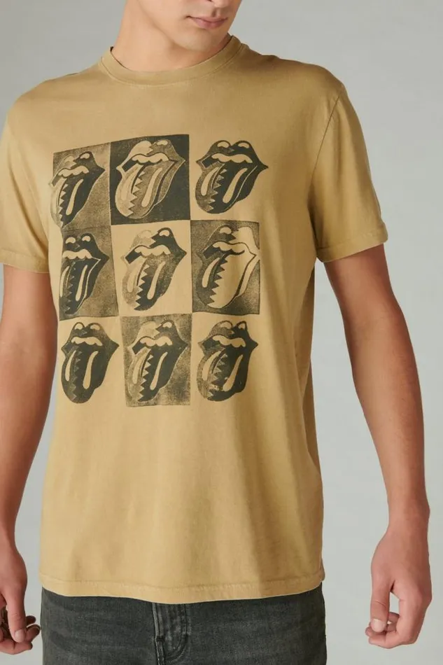 Lucky Brand Rolling Stones Tongue Logo Tee Twill Men Graphic Tees