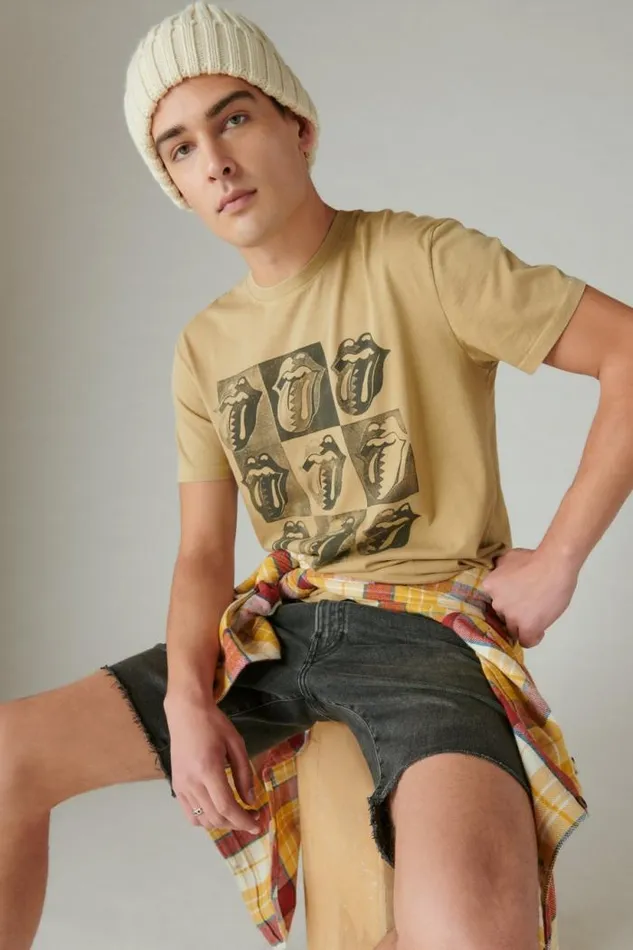 Lucky Brand Rolling Stones Tongue Logo Tee Twill Men Graphic Tees