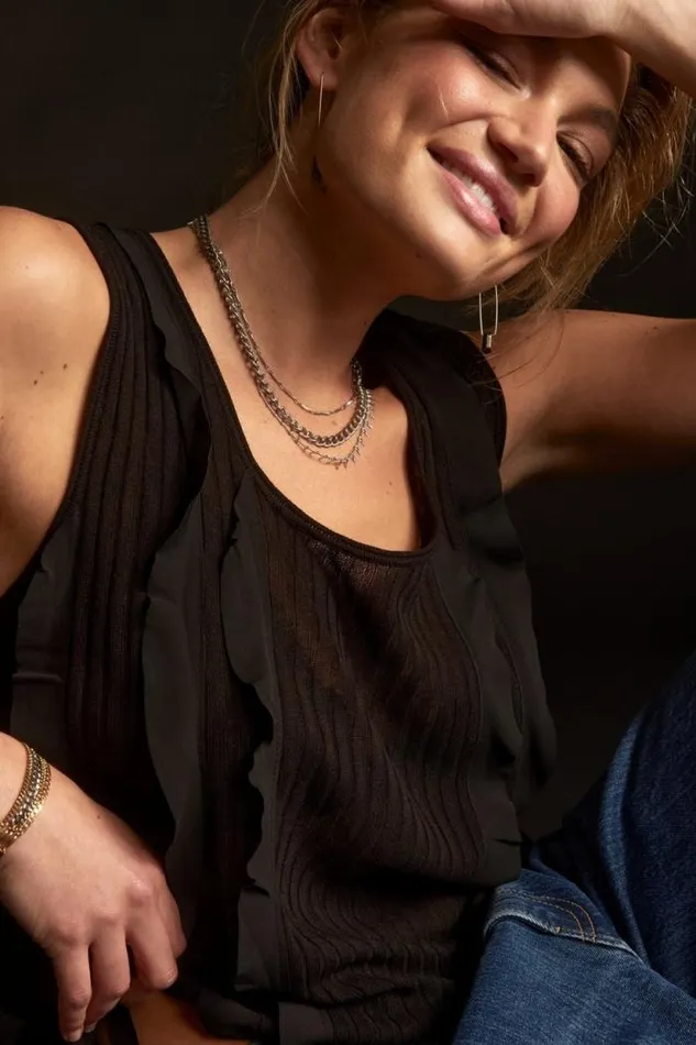Lucky Brand Ruffle Sweater Tank Black Women All Tops