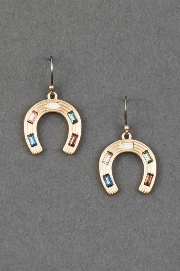 Lucky Brand Set Stone Horseshoe Drop Earring Gold Women Jewelry