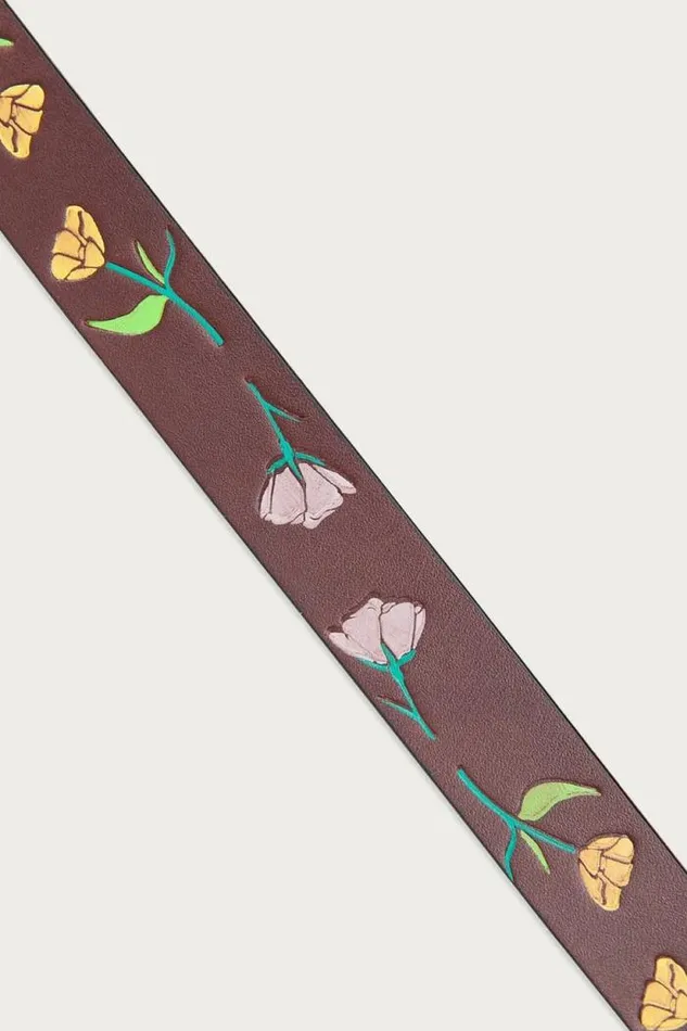Lucky Brand Skinny Leather Jean Belt With Floral Embossed And Handpaint Dark Brown Women Belts Lucky Brand Skinny Leather Jean Belt With Floral Embossed And Handpaint Dark Brown Women Belts
