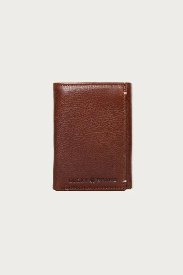 Lucky Brand Smooth Leather Trifold Wallet Dark Brown Men Bags and Wallets