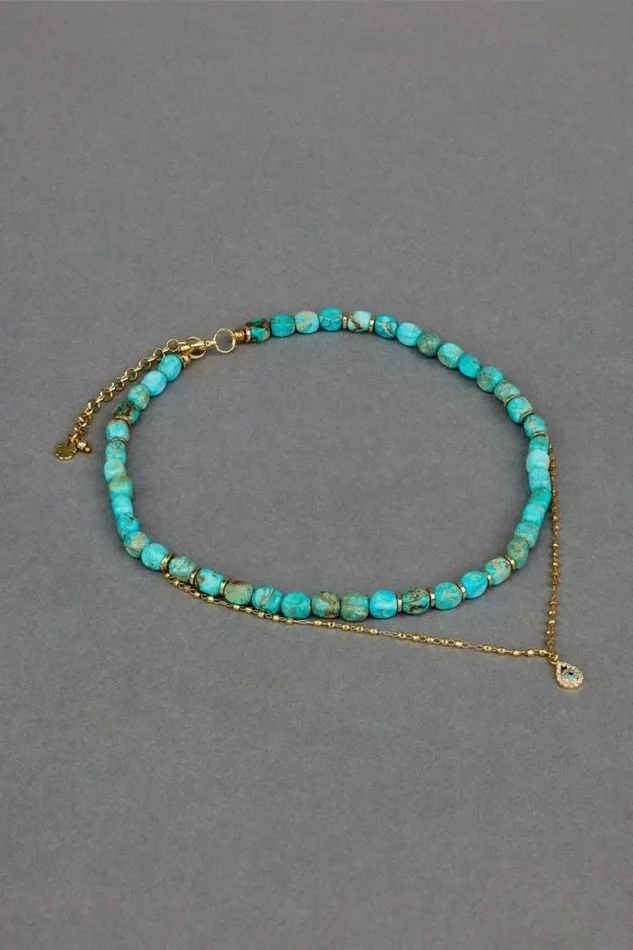 Lucky Brand Statement Turquoise Collar Necklace Gold Women Jewelry