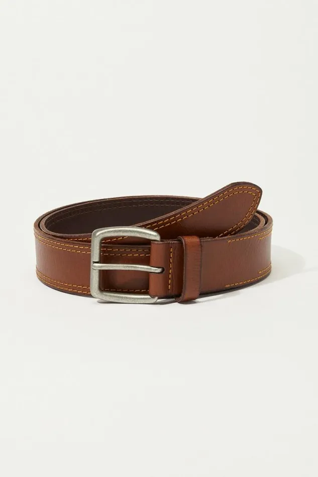 Lucky Brand Stitch Detail Belt Medium Brown Men Belts