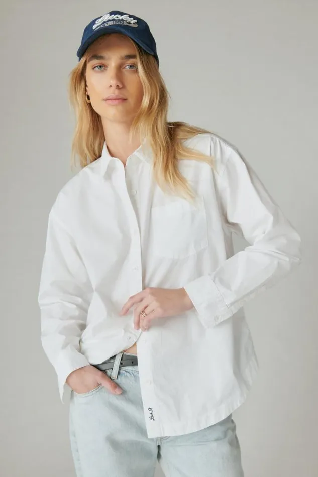 Lucky Brand The Oversized Poplin Button Down Bright White Women Blouses