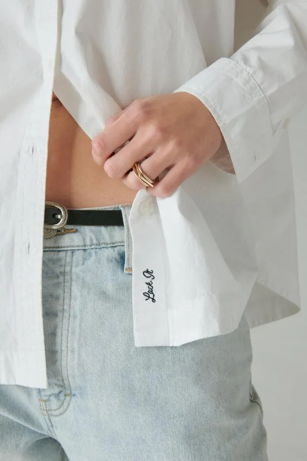 Lucky Brand The Oversized Poplin Button Down Bright White Women Blouses