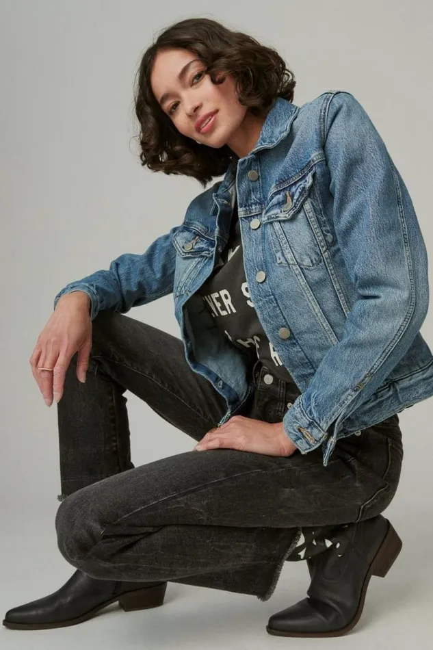 Lucky Brand Tomboy Denim Trucker Jacket Density Women Jackets and Outerwear