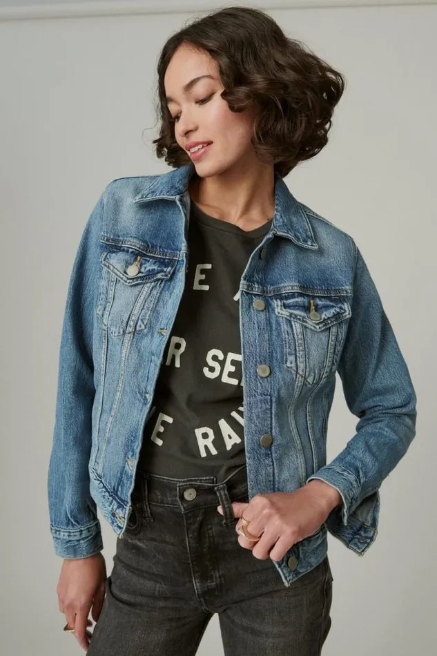 Lucky Brand Tomboy Denim Trucker Jacket Density Women Jackets and Outerwear