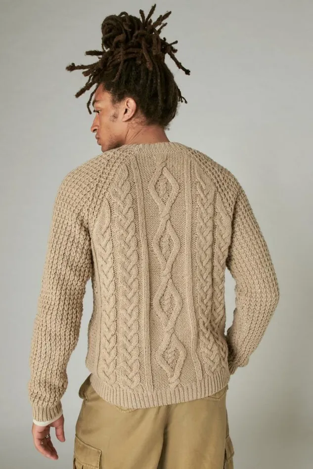 Lucky Brand Tweed Crew Neck Sweater Straw Heather Tweed Men Sweaters