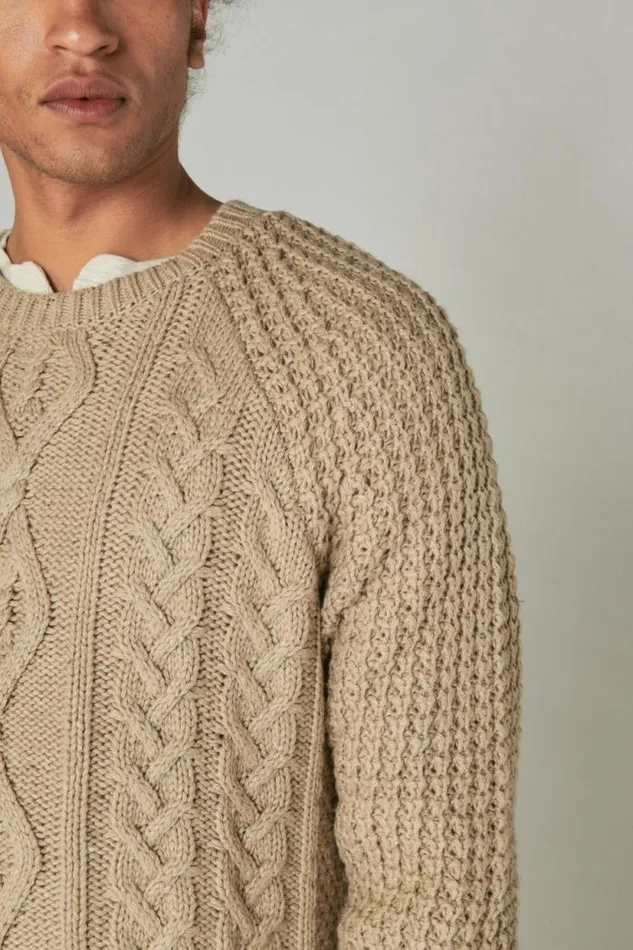 Lucky Brand Tweed Crew Neck Sweater Straw Heather Tweed Men Sweaters