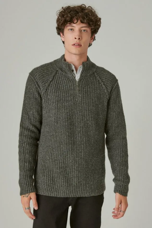 Lucky Brand Tweed Mock Zip Charcoal Heather Gre Men Sweaters