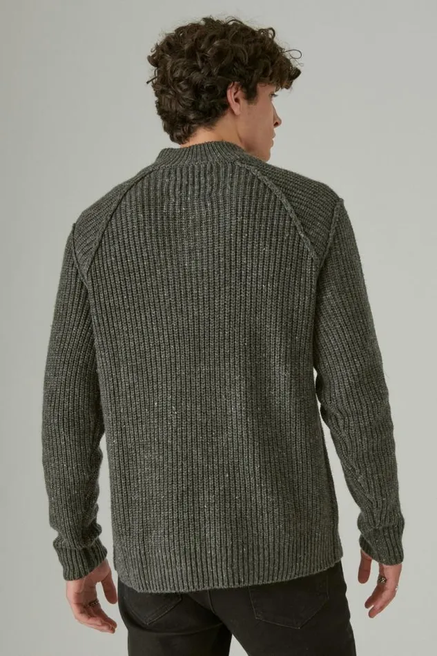 Lucky Brand Tweed Mock Zip Charcoal Heather Gre Men Sweaters