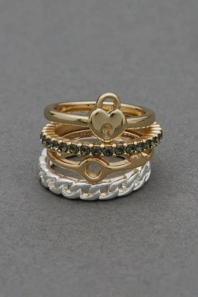 Lucky Brand Two Tone Lock Ring Stack Two Tone Women Jewelry