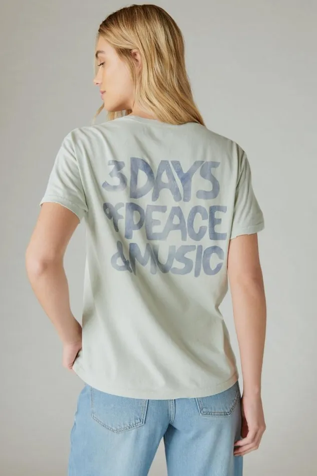 Lucky Brand Woodstock Star Circle Boyfriend Tee Zephyr Blur Women Graphic Tees